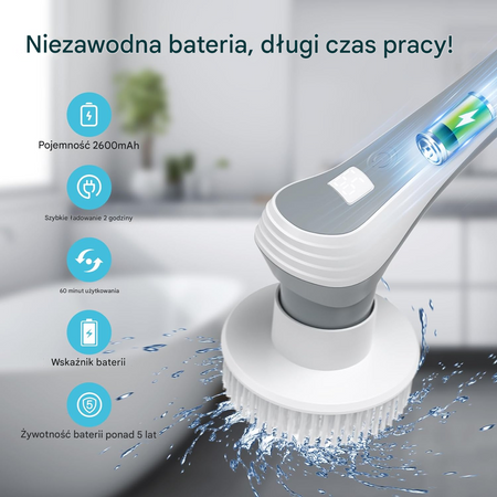 Elektryczna szczotka SHINE MATE – wyświetlacz, IP68, teleskop 125 cm do czyszczenia fug łazienki kuchni