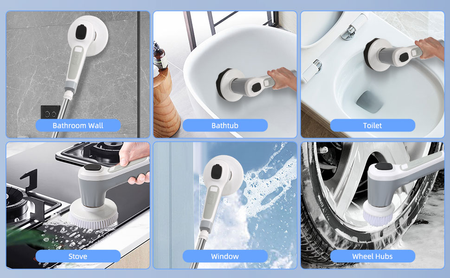 Elektryczna szczotka SHINE MATE – wyświetlacz, IP68, 6 końcówek do czyszczenia fug łazienki kuchni