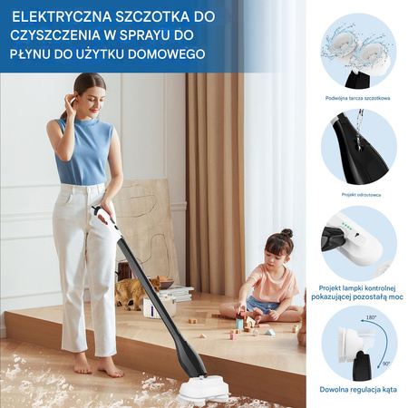 Elektryczna szczotka SHINE MATE – spray, wyświetlacz, IP68, 5w1 do czyszczenia fug łazienki kuchni mop