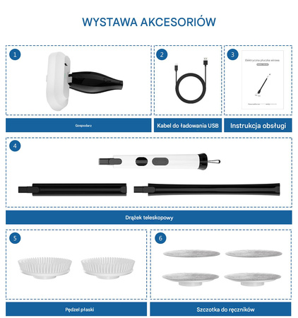 Elektryczna szczotka SHINE MATE – spray, wyświetlacz, IP68, 5w1 do czyszczenia fug łazienki kuchni mop