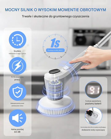 Elektryczna szczotka SHINE MATE – IP68, płyn czyszczący, wyświetlacz do czyszczenia fug łazienki kuchni